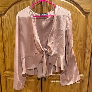 Dusty Rose Tie Front Silky Blouse